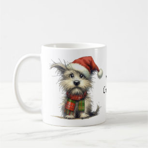 Mug Petit chien Terrier dans le chapeau de Noël du Pèr