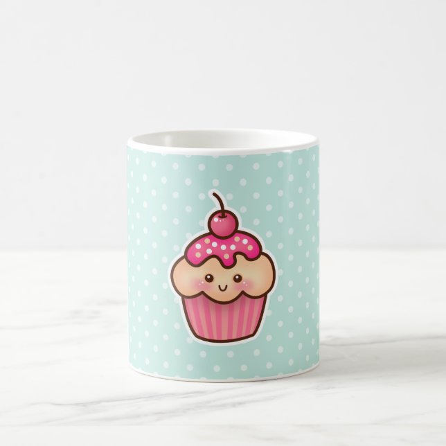 Mug Petit gâteau rose de Kawaii et pois bleu en bon (Centre)