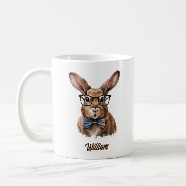Mug Petit lapin mignon personnalisé avec verres aquare (Gauche)