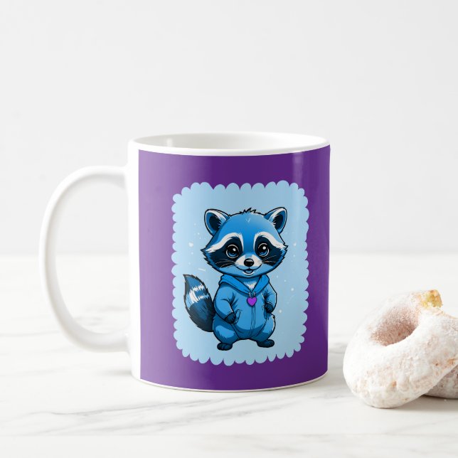 Mug Petit Raccoon En Musique Bleue (Avec donut)