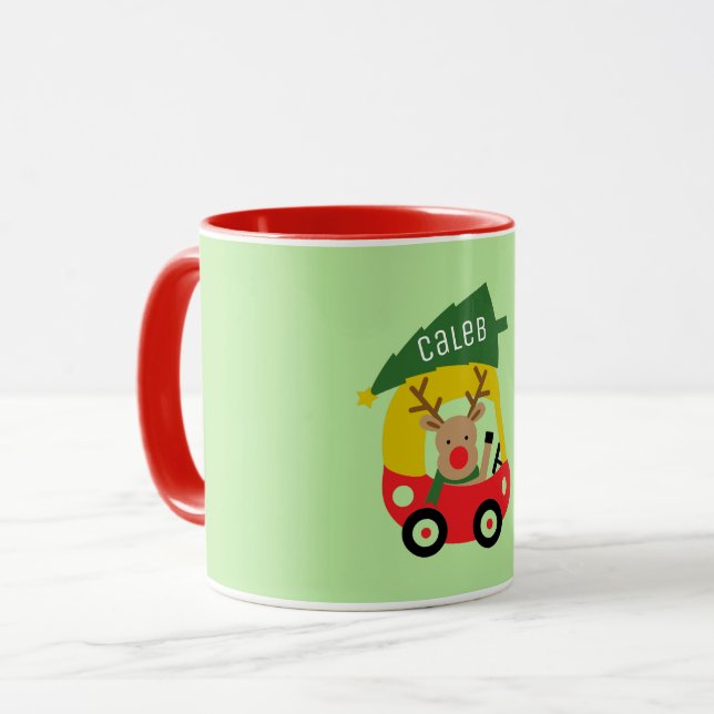 Mug Petit Reindeer Rouge Voiture & Arbre de Noël Enfan (Devant gauche)