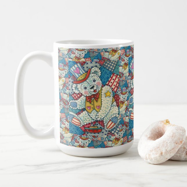 MUG PETITE BAIE TEDY PATRIOTIQUE, BATEAU ET PATCHWORD (Avec donut)