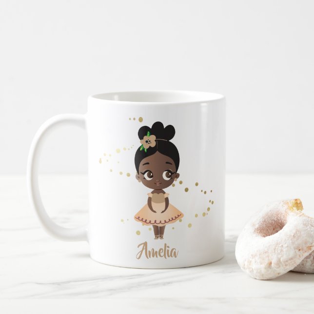 Mug Petite fille Dancing Ballerina avec Fleur, Or (Avec donut)