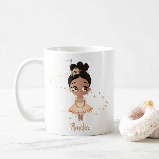 Mug Petite fille Dancing Ballerina avec Fleur, Or (Avec donut)