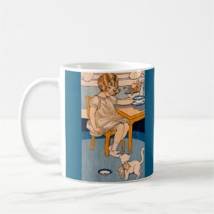 Mug petite fille des années 1920 et petit chat blanc