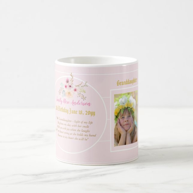Mug Petite-fille POEM PHOTO Fleurs roses Anniversaire (Centre)