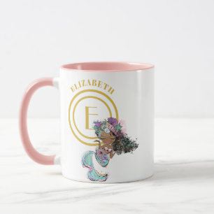 Mug Petite Sirène Noire Balances Bleues Monogramme Nom