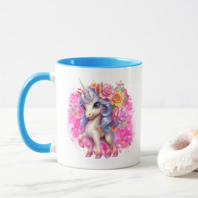 Mug Petites filles unicorne ajouter monogramme de caca (Avec donut)