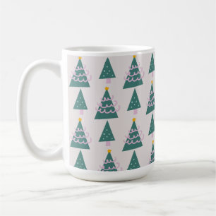 Mug Petits arbres gribouillages rose vert