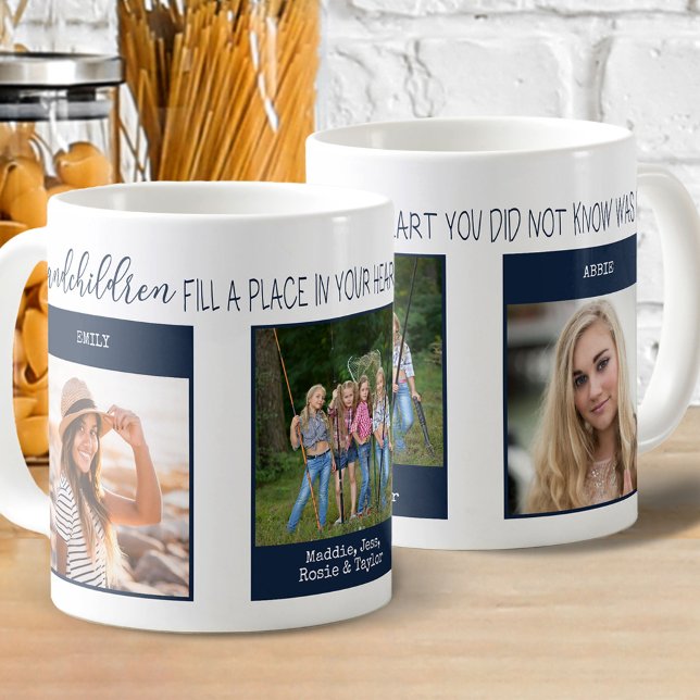 Mug Petits-enfants Remplir une citation 3 Photo Bleu (Créateur téléchargé)