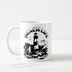 Mug Phare noir et blanc Vie de plage