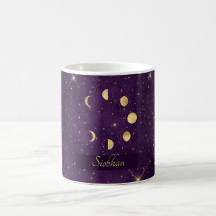 Mug Phases de la lune d'or Étoiles violettes Personna