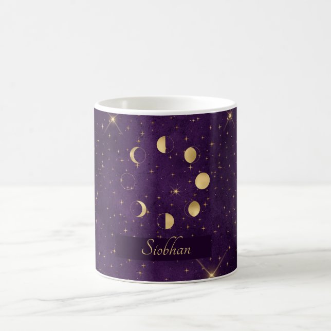 Mug Phases de la lune d'or Étoiles violettes Personnal (Centre)