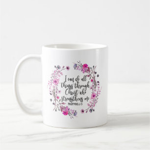 Mug Philippiens 4:13 Écriture biblique rose et violet