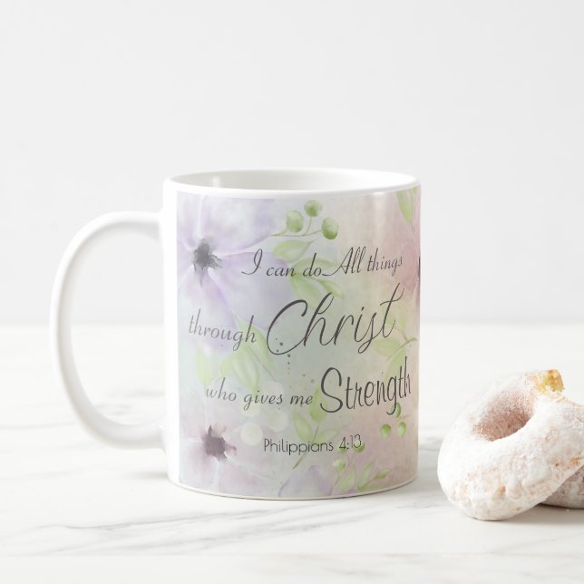 Mug Philippiens 4:13 La Bible Religieuse Verse Floral (Avec donut)