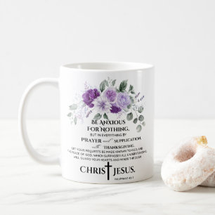 Mug Philippiens 4:6-7 Écriture Fleurs violettes pourpr