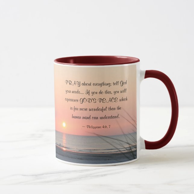 Mug Philippiens 4:6 Priez pour tout l'océan Sunset (Droite)