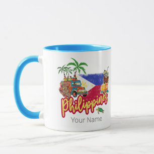 Mug Philippines Vintage Tarsier Drapeau Palm Souvenir