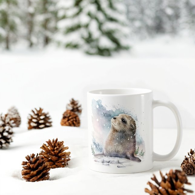 Mug Phoque d'aquarelle Vibes d'hiver (Créateur téléchargé)