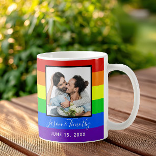 Mug Photo à rayures arc-en-ciel Mariage LGBTQ Annivers