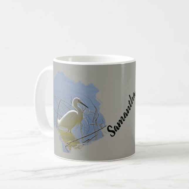 Mug Photo Aiguille Blanche Elégant Oiseau Calme Eau Na (Devant gauche)
