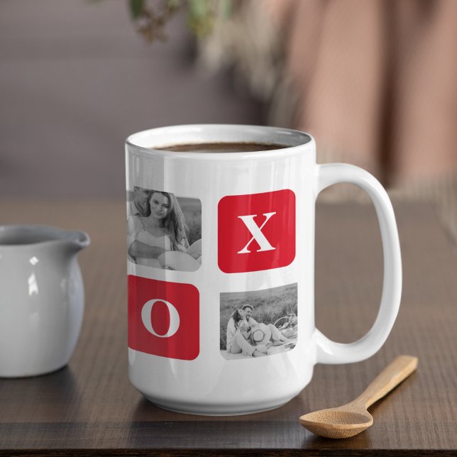 Mug Photo Collage moderne Couple et XOXO rouge (Créateur téléchargé)