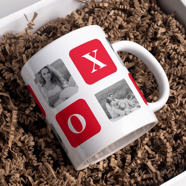 Mug Photo Collage moderne Couple et XOXO rouge (Créateur téléchargé)
