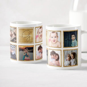Mug Photo Collage Photo Famille Personnalisée Gold ten