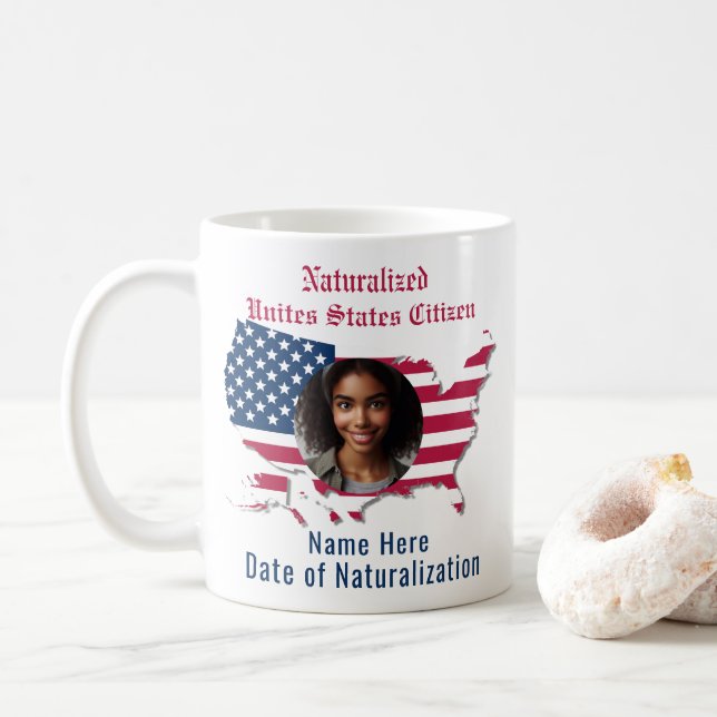 Mug Photo customisée USA Drapeau Carte Citoyen Natural (Avec donut)