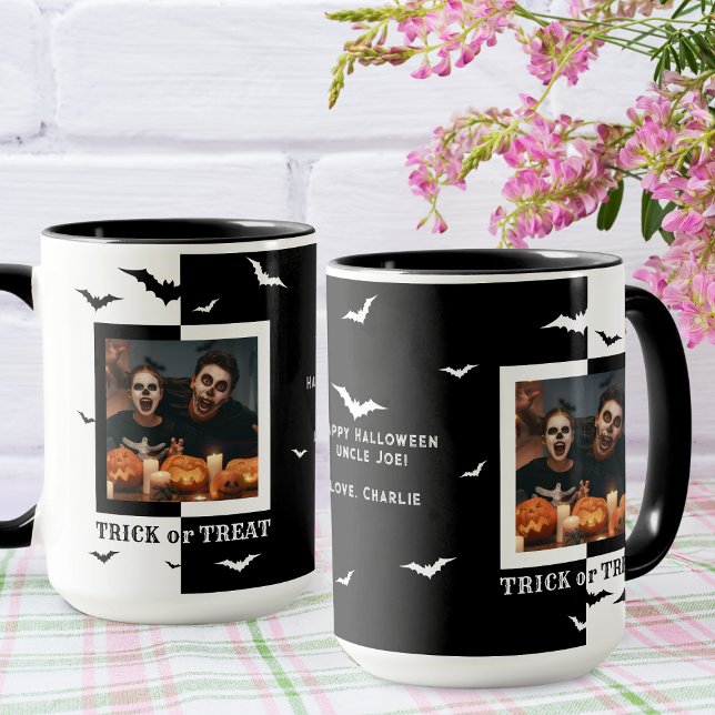 Mug Photo de cadre de chauves-souris noires et blanche (Créateur téléchargé)