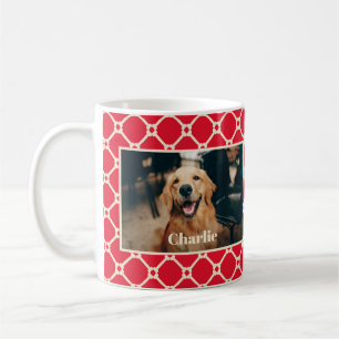 Mug Photo de chien et nom Red Diamond Checker Motif