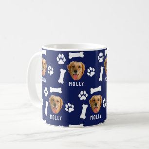Mug Photo de chien personnalisé & nom bleu marine