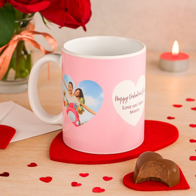 Mug Photo de coeur blanc rose Saint Valentin (Créateur téléchargé)