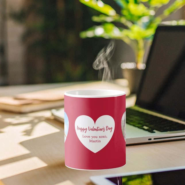 Mug Photo de coeur blanc rouge Saint Valentin (Créateur téléchargé)