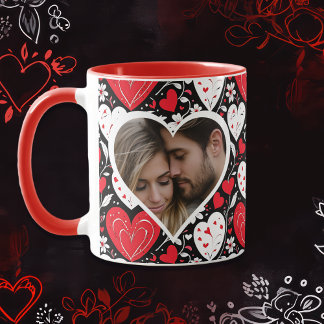 Mug Photo de Coeurs et Fleurs rouges, noirs et blancs