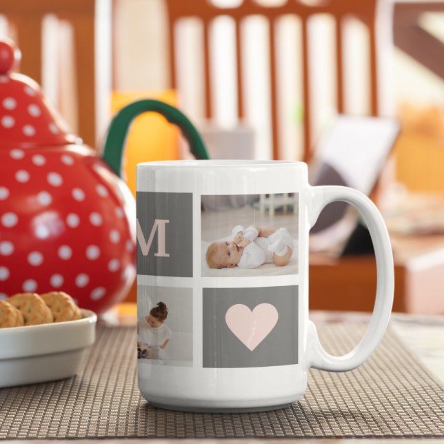 Mug Photo de collection moderne Best Mom Pink & Grey C (Créateur téléchargé)