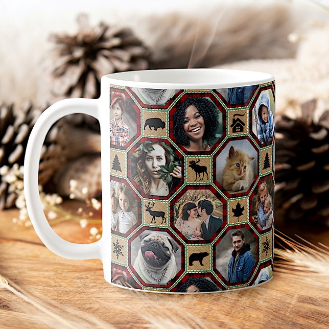 Mug Photo de famille Collage Couette à bison noir roug (Créateur téléchargé)