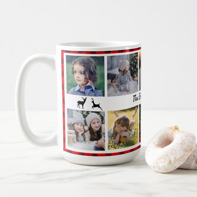 Mug Photo de famille collage nom de famille sur buffal (Avec donut)