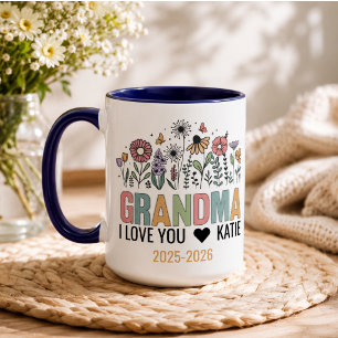 Mug Photo de grand-mère aux fleurs rétro Grands-pare