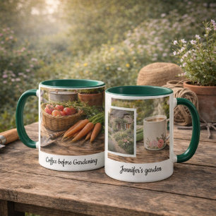Mug photo de jardin du matin avec café avant le ja