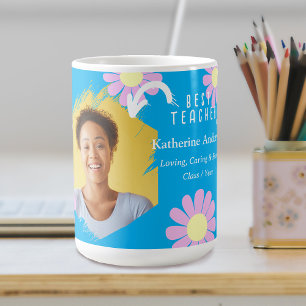 Mug Photo de la meilleure enseignante Daisy Bleu