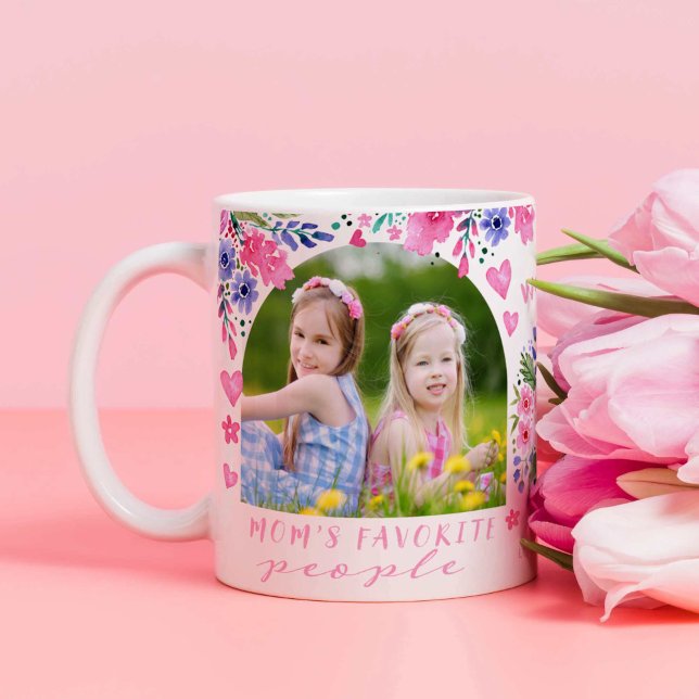 Mug Photo de l'enfant mère Jour Keepsaké Aquarelle Flo (Kid's Photo Mothers Day Keepsake Watercolor Floral Coffee Mug)