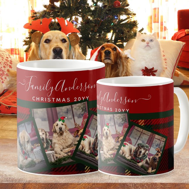 Mug photo de Noël - Collage Tartan Rouge (Créateur téléchargé)