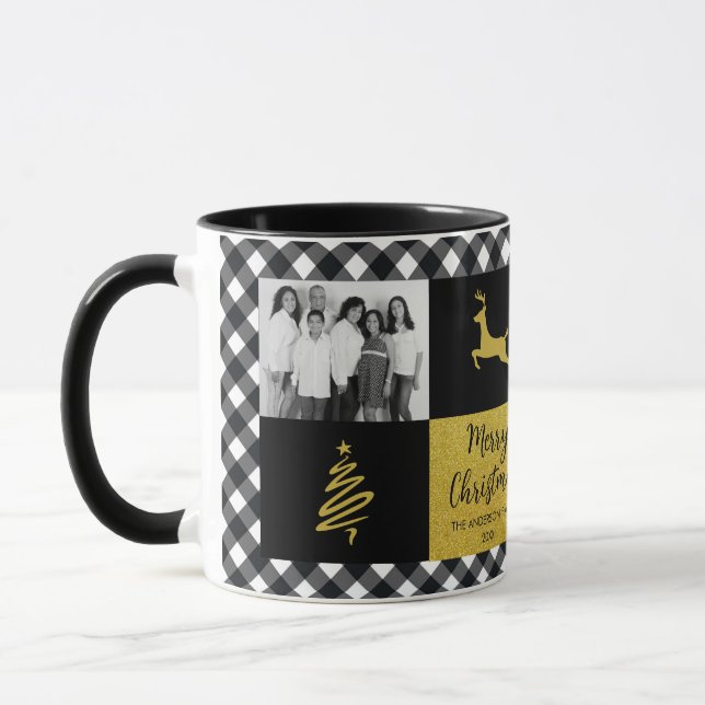 Mug Photo de vacances en or de Buffalo noir et blanc (Gauche)