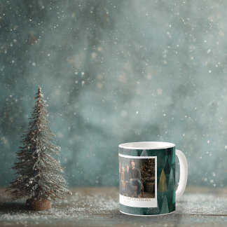 Mug photo de vacances vert et or Arbres
