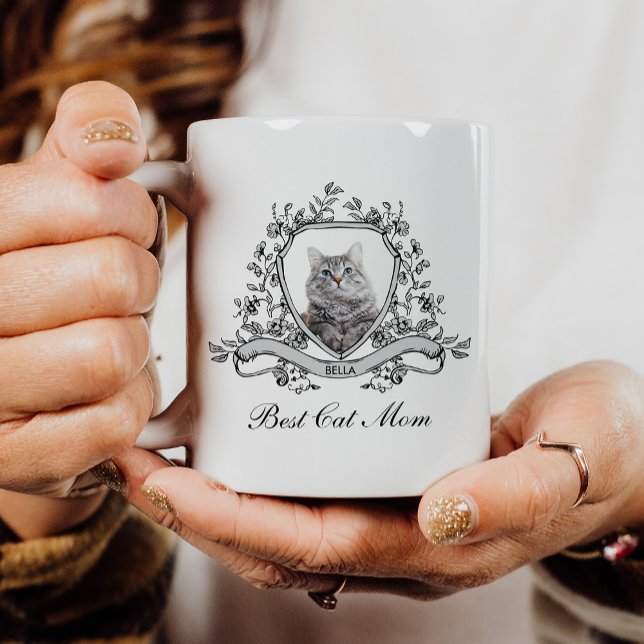 Mug Photo de votre chat dans une crête florale | Best  (Créateur téléchargé)