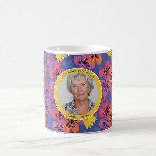 Mug photo élégant bleu floral coloré 60e anniversaire