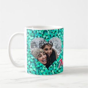 Mug Photo en forme de cœur Teal Sparkle