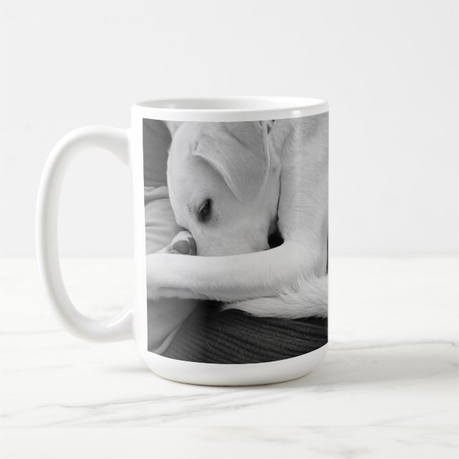 Mug Photo en noir et blanc de mignon chien reposant av (Gauche)