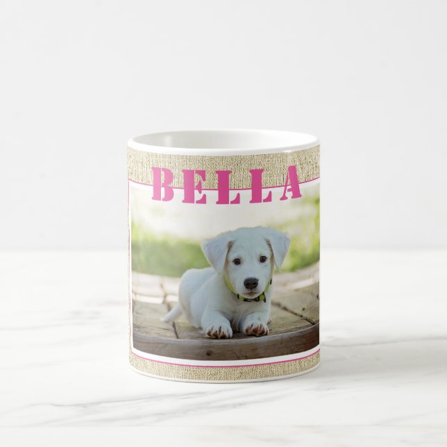 Mug Photo et nom du chien rose rustique mignon (Centre)